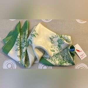 Virginia Johnson Cream & Green Leaf Silk Scarf